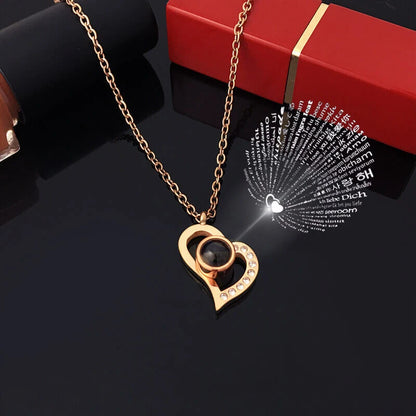 I Love You Necklace With Rose Gifts Box 100 Languages Projection Pendant Jewelry For Girlfriend 2023 New In Romantic Accessories