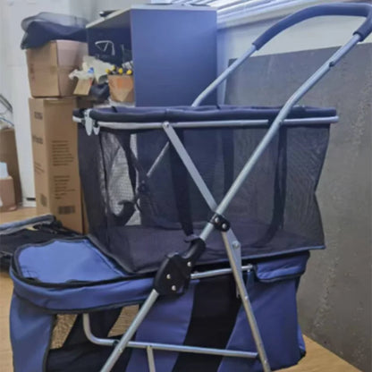 New Pet Cart Foldable Shopping Cart Separation Cat Bag Double-layer Large-capacity Dog Walking Cart