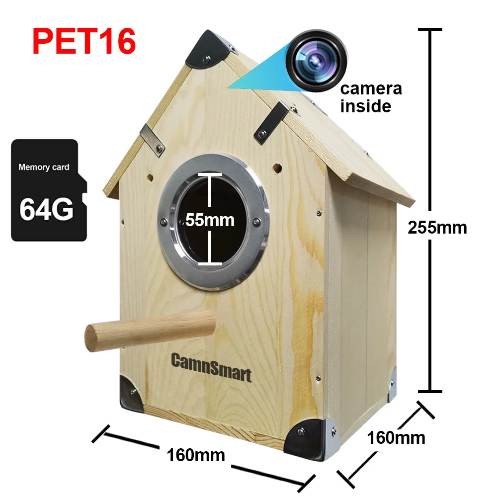 Nest for Birds with Camera Monitor Parrot Cage Pet House 360 Panoramic Secure Protection Cellphone APP Remote View Smart Motion