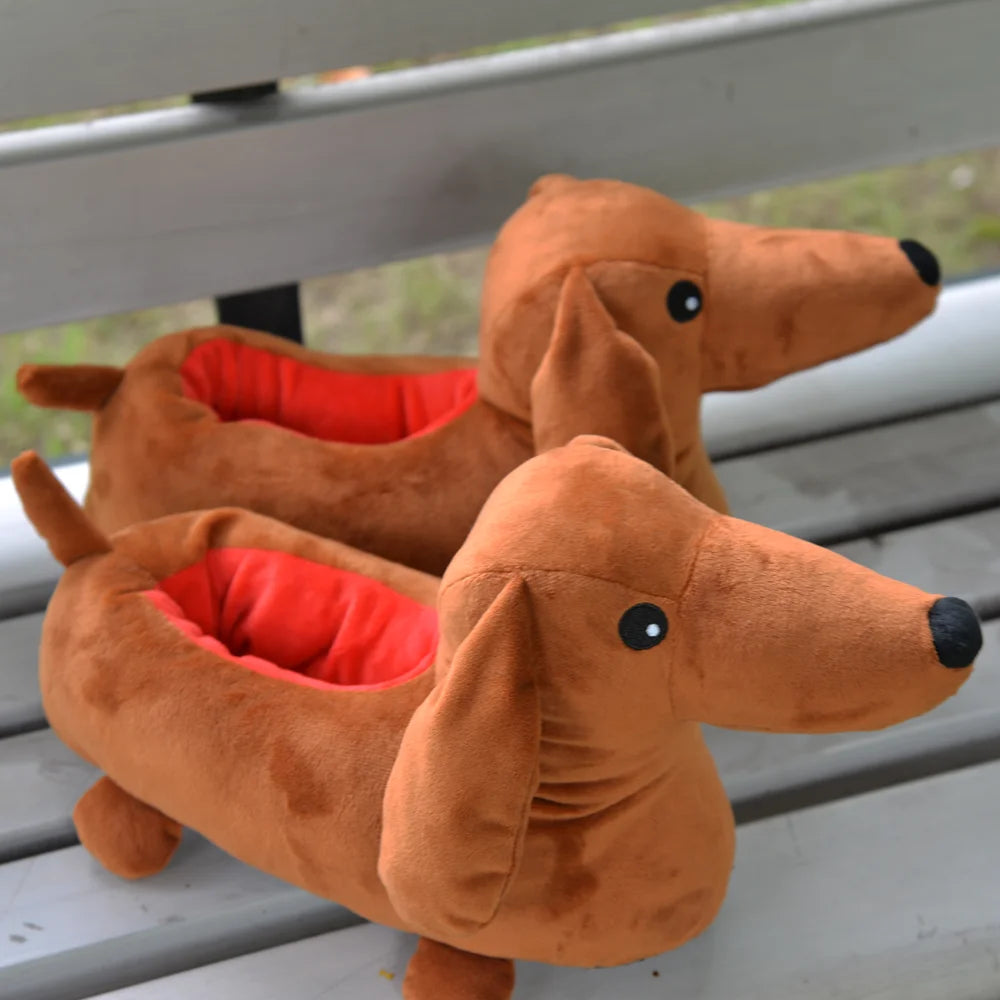 高地牛臘腸犬拖鞋卡通臘腸狗防滑毛絨鞋搞笑動物萬聖節家居拖鞋生日禮物