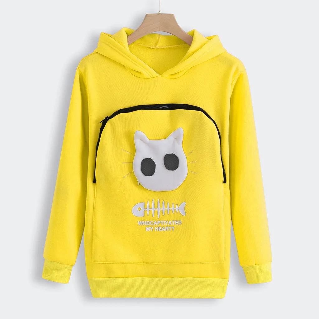 Winter Hoodies Sweatshirt Man Women Animal Pouch Hood Pullover Blouse Tops Lady Carry Dog Cat Breathable Sweatshirts 3XL