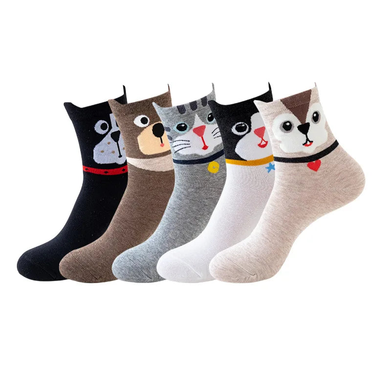 5 Pairs Women Socks Cartoon Cat Cute Funny Personality Soft Comfortable Chrismas Gift High Quality Cotton Socks For Women