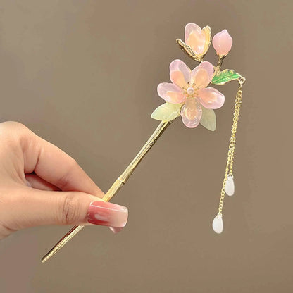 Classic Hair Stick Peach-blossomhair Chopsticks Gold Plated Prong Updo Chignon Hairpin For Women Chinese Hanfu Hair Accessories