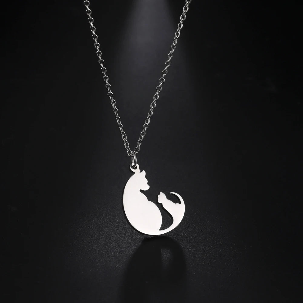 Unift Lovely Cat Pendant Necklace for Women Girl Stainless Steel Neck Chain Choker Pet Kitten Animal Kid Daughter Jewelry Gift