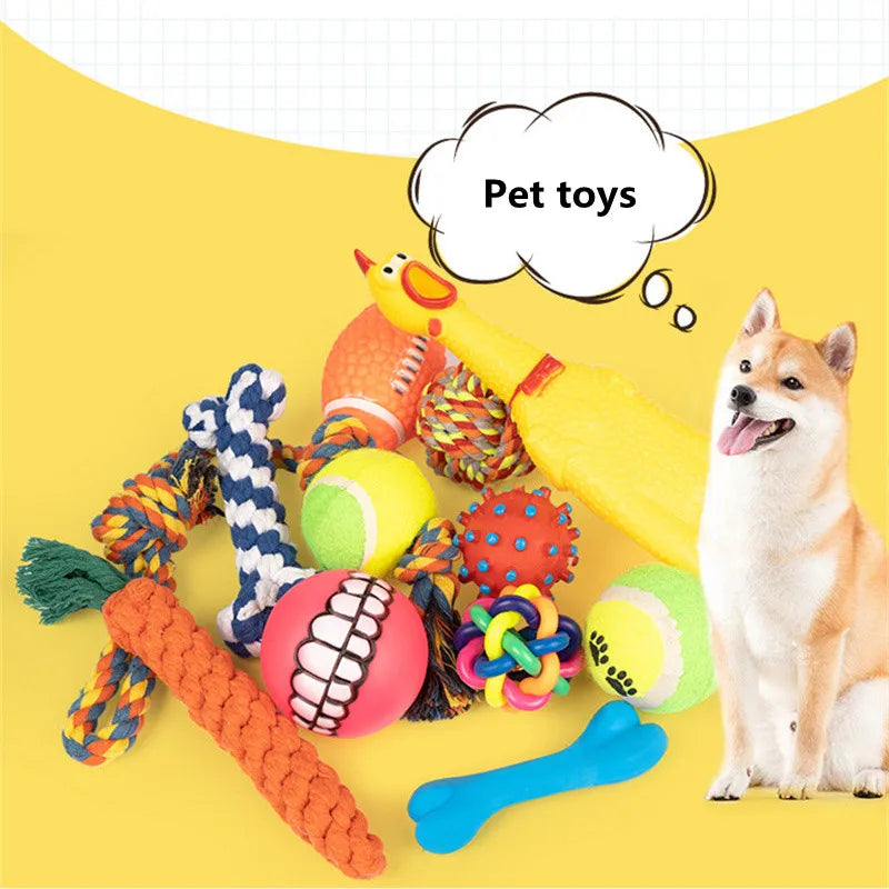 Dog Toys Pet Ball Bone Rope Squeaky Plush Toys Kit Puppy Interactive Molar Chewing Toy for Small Large Dogs Pug Supplies