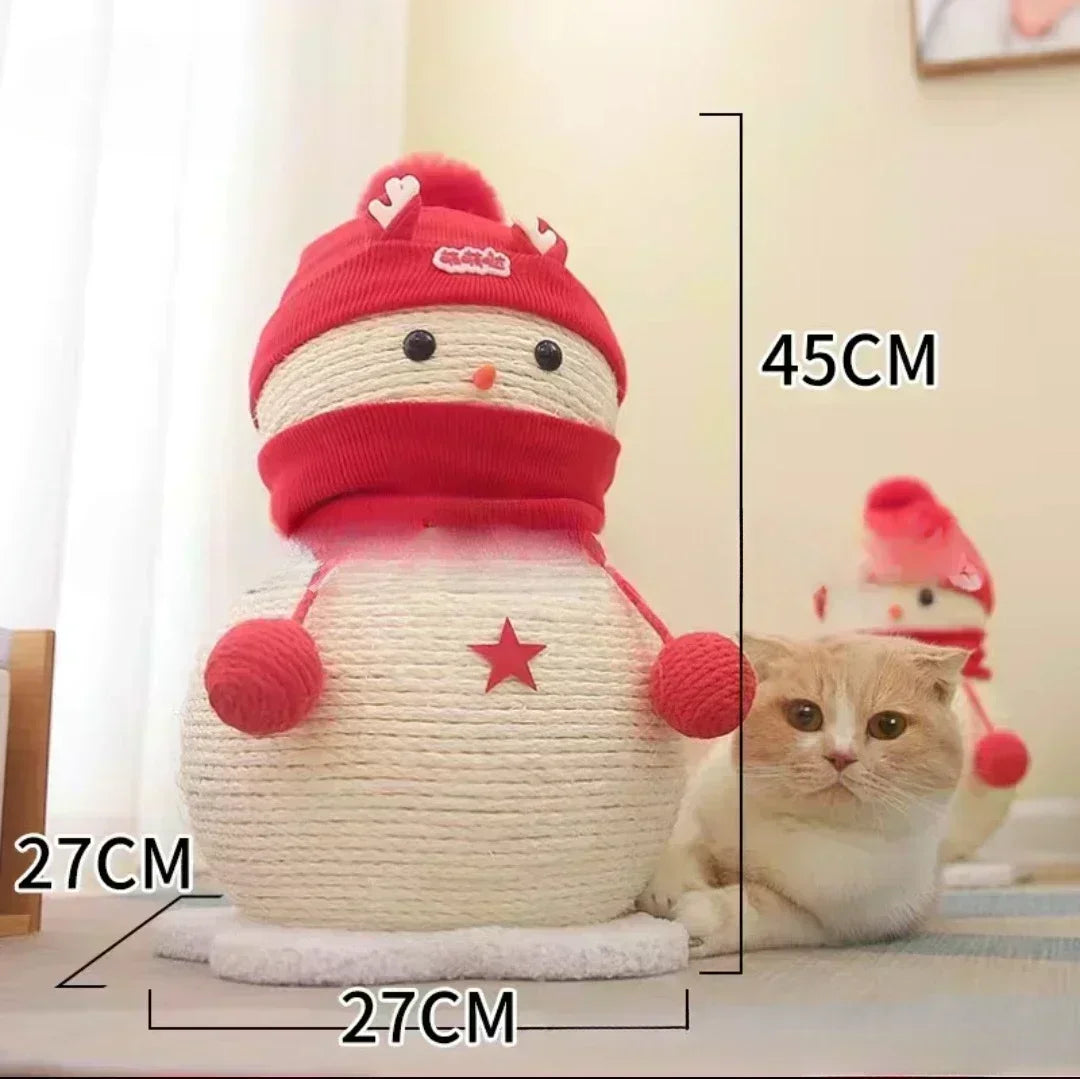 Christmas Cat Climbing Frame Cat Tree Integrated Snowman Pet Climbing Frame Occupying Sisal Wear-resistant Cats Scratch Pole Toy