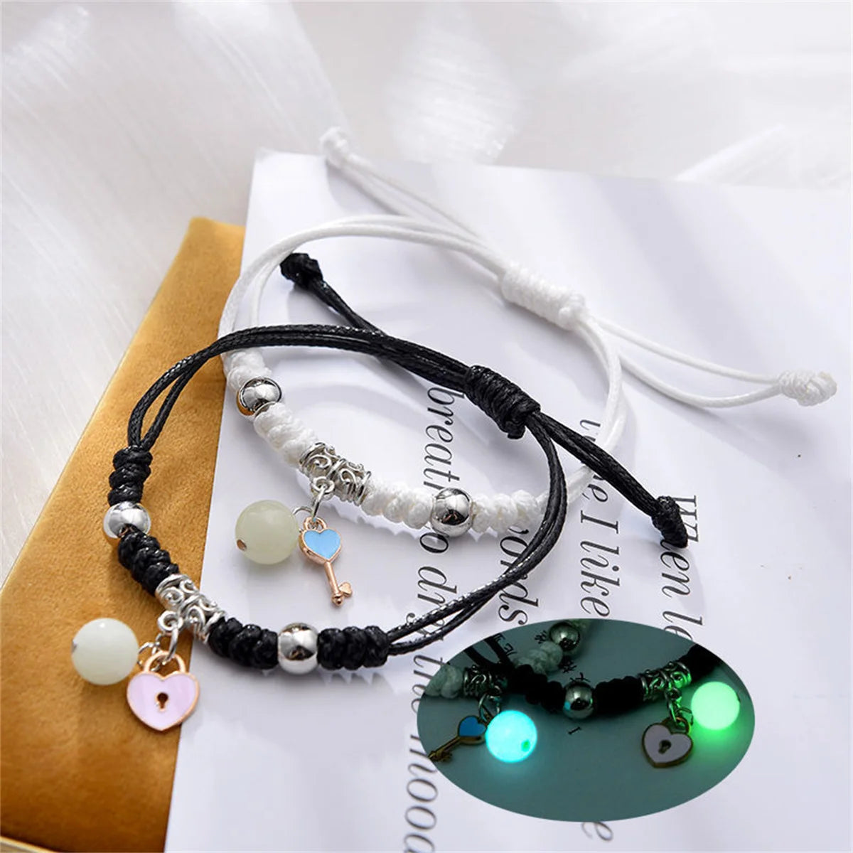 Fashion Luminous Beads Star Couple Bracelet For Women Men Charm Cat Flower Heart Key Lock Cross Matching Friend Bracelet