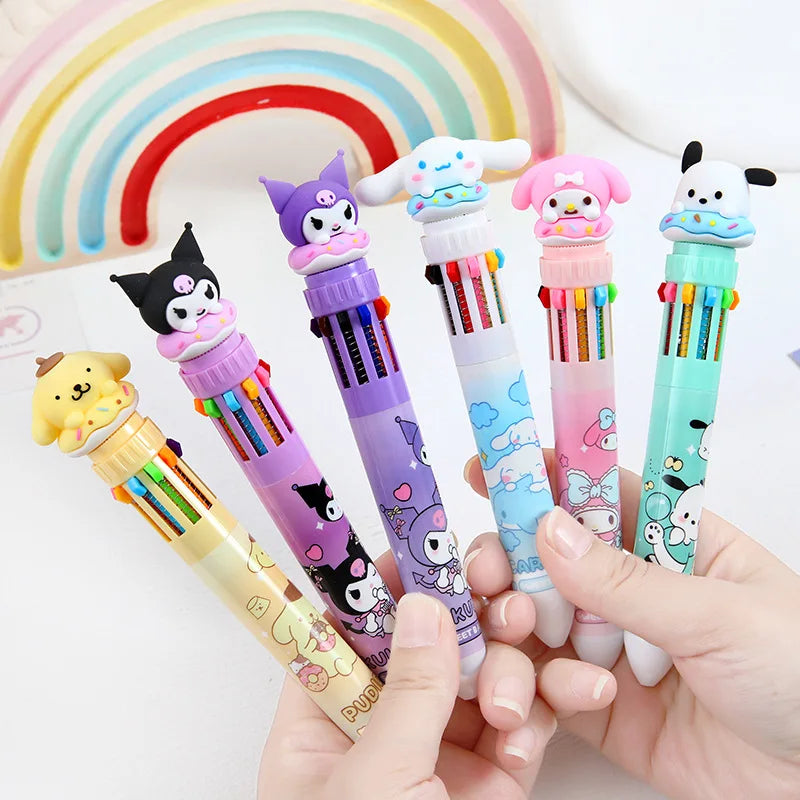 Sanrio Cartoon Ballpoint Pen 18/36pcs Kuromi Hello Kitty Cinnamoroll 10 Color 0.7 School Student Stationery Draw Wrirte Mark Pen