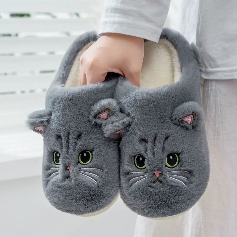 Cuddly Hug Cat Slippers Women Men Winter Home Slides Kawaii Floor Shoes Furry Slippers Girl White Mules Funny Cute Gift Slippers