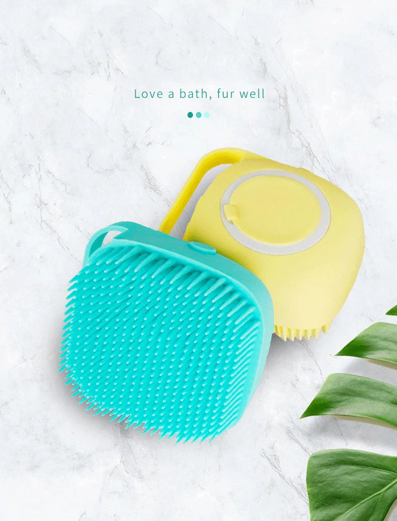 Silicone Pet Bath Brush for Puppy Dogs, 2 in 1 Pet Bath Brush Soft Silicone Pet Massage Shampoo Dispenser