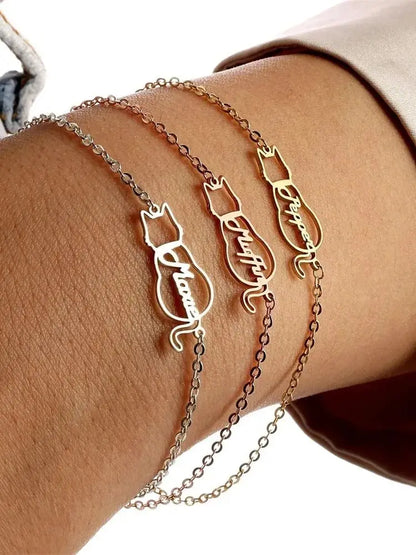 Personalized Name Bracelets Cat Name Bracelet  Memorials Gift for Cat Owner Stainless Steel Chain Jewelry Mother's Day gift