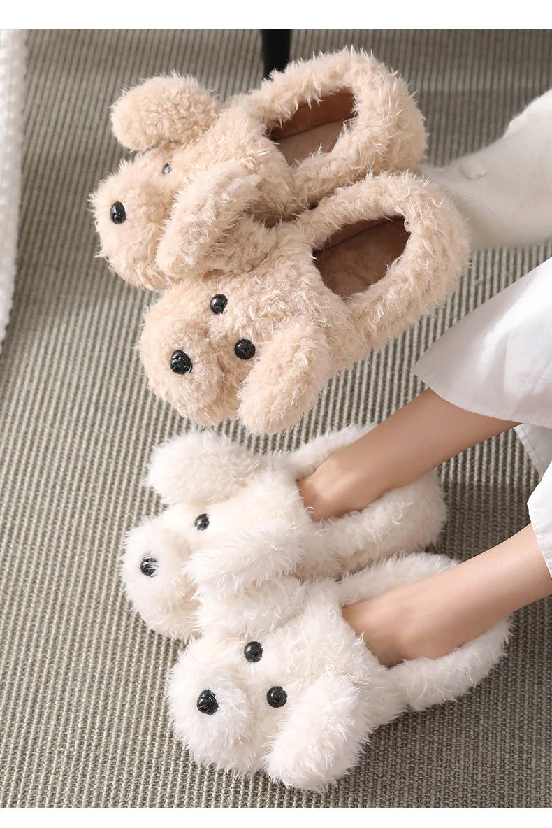 Pallene Short Fur Slippers For Women 2023 Winter Warm Furry Cozy Cotton Shoes For Home Indoor Cute Dog Couples Antiskid Slippers