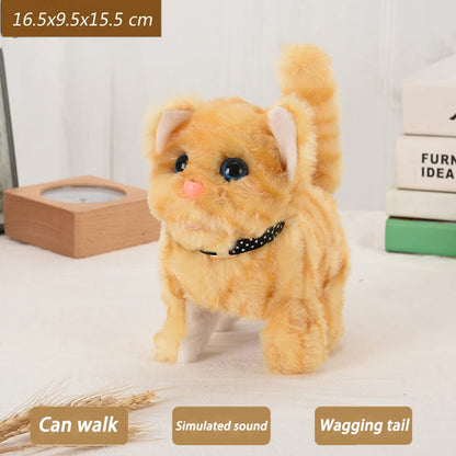 New Walking Kitty Plush Toy Electric Interactive Cat Stuffed Animal Meowing Tail Wagging Head Nodding Cat Pet Toy For Kids Gift