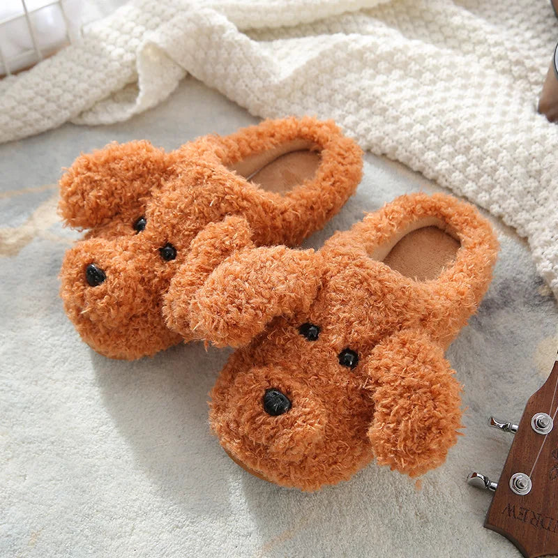 Pallene Short Fur Slippers For Women 2023 Winter Warm Furry Cozy Cotton Shoes For Home Indoor Cute Dog Couples Antiskid Slippers