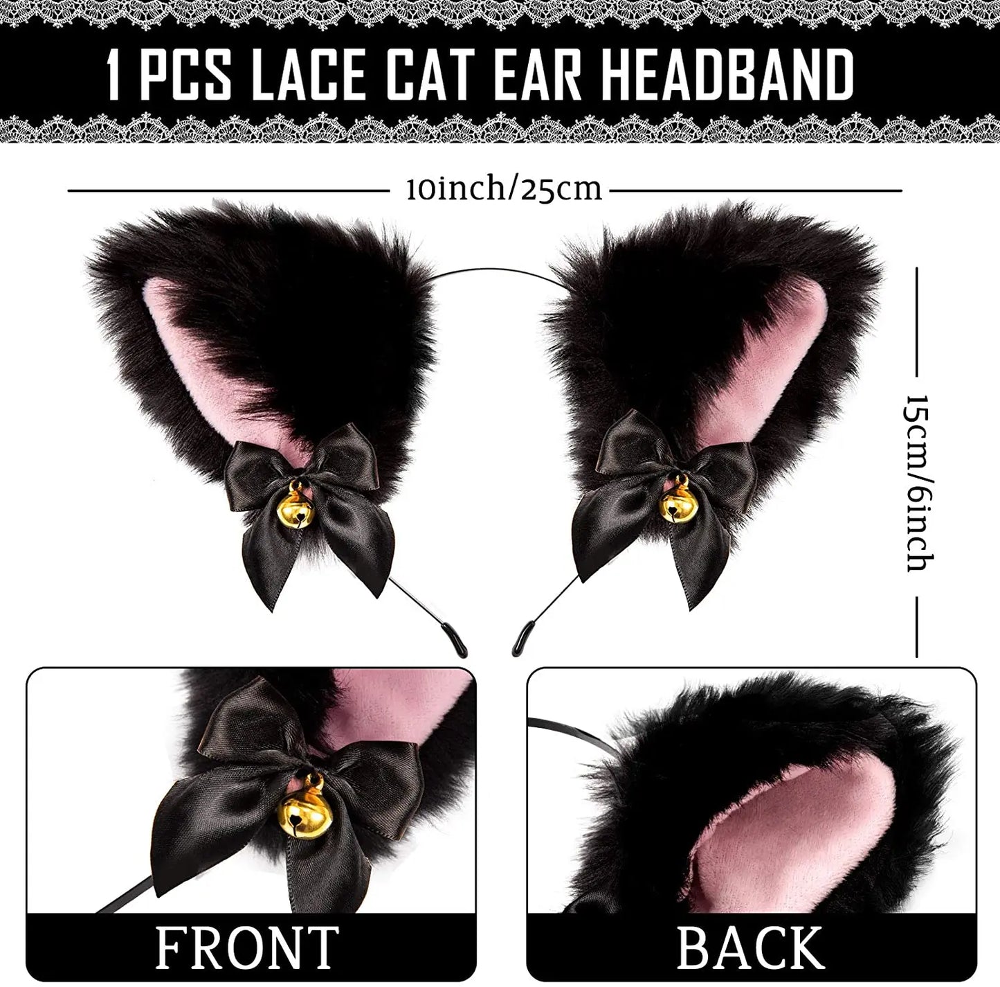 Cat Ear Bow Headband Necklace Cat Claw Gloves Cosplay Plush Bell Hairband Women Girl Masquerade Party Headwear Hair Accessories