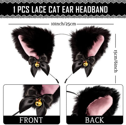 Cat Ear Bow Headband Necklace Cat Claw Gloves Cosplay Plush Bell Hairband Women Girl Masquerade Party Headwear Hair Accessories