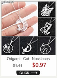 Stainless Steel Origami Cat Necklaces Lovely Animal Kitten Jewelry Cat on the Moon Pendant Necklace Women Bijoux Collane