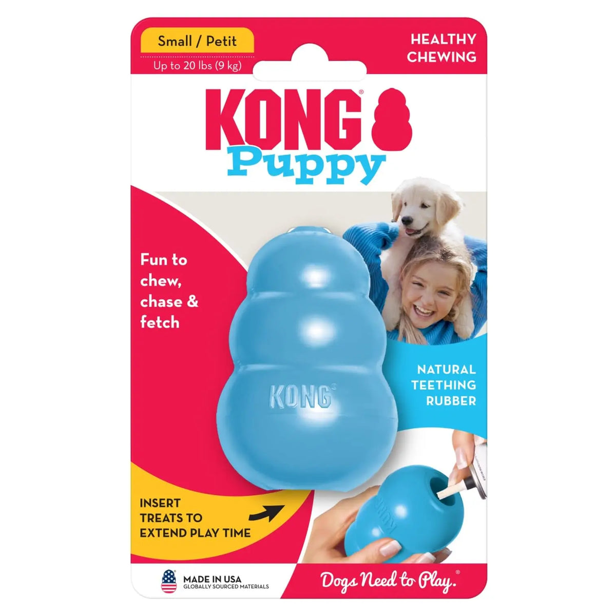 KONG Puppy - Natural Teething Rubber Chew Toy for Dogs  - Chew & Fetch Toy for Puppies - for Small Puppies - Blue