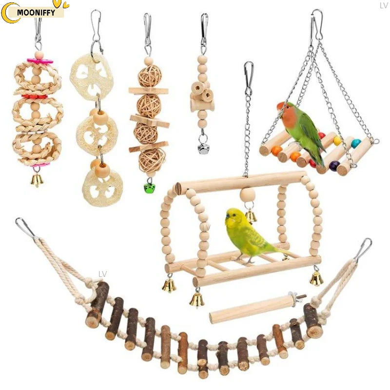 Parrot Bird Toys Suspension Hanging Bridge Chain Pet Bird Parrot Bite Chew Toys Bird Cage Toys for Parrots Birds Decor