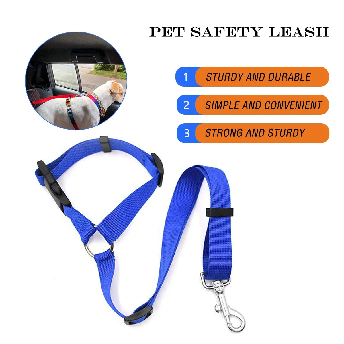 Solid Color Two-in-one Pet Car Seat Belt Nylon Lead Leash Backseat Safety Belt Adjustable Dogs Harness Collar Pet Accessories