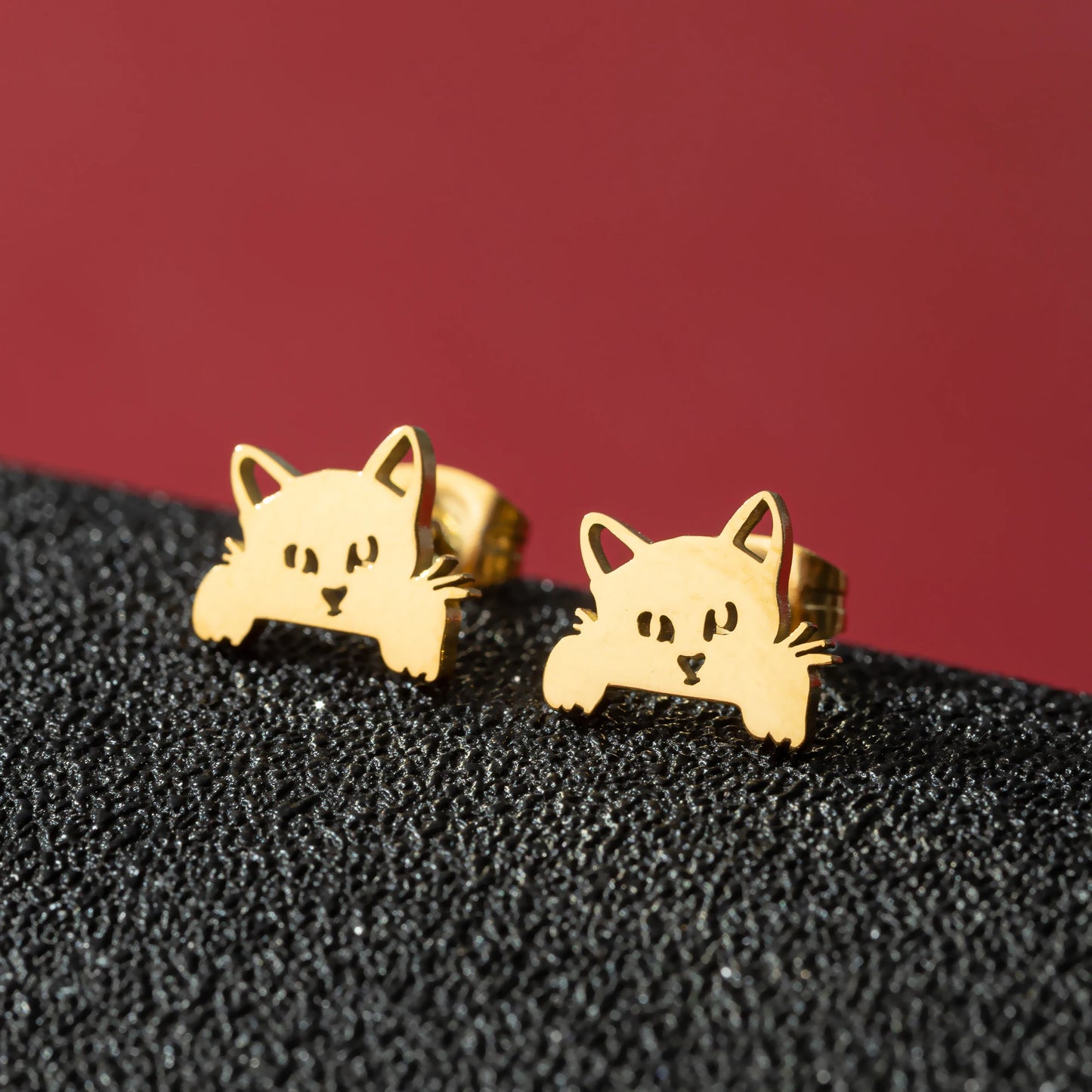 Jisensp 1ペア 漫画動物猫イヤリング かわいいステンレススチール 子猫スタッドイヤリング レディース ガールズ 面白いジュエリー イヤリング