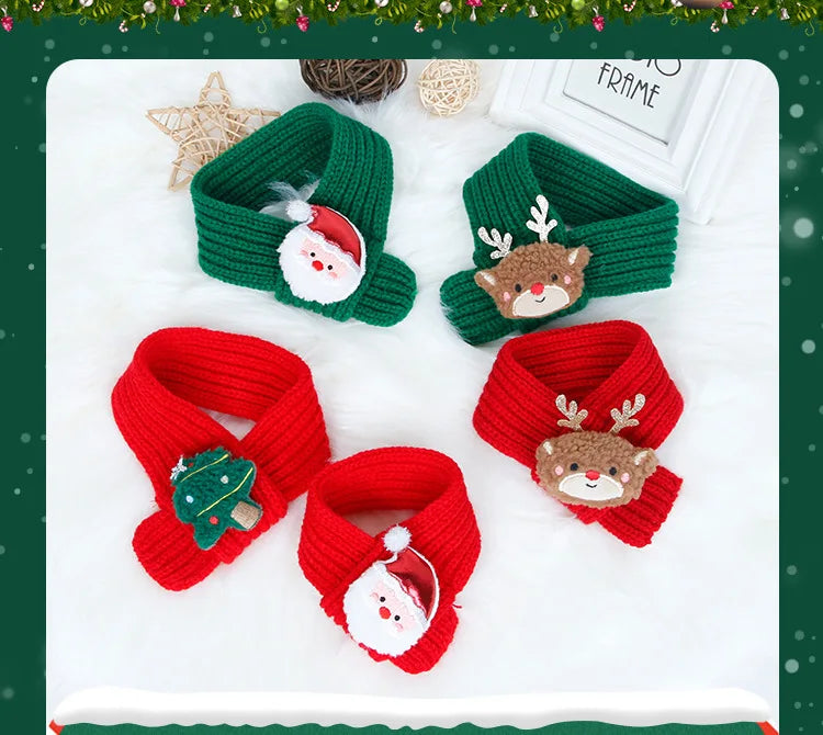 New Pet Knitted Christmas Scarf Cat Dog Yarn Cartoon Elk Snowman Warm Plush Hat Set Dog Accessories for Small Dogs