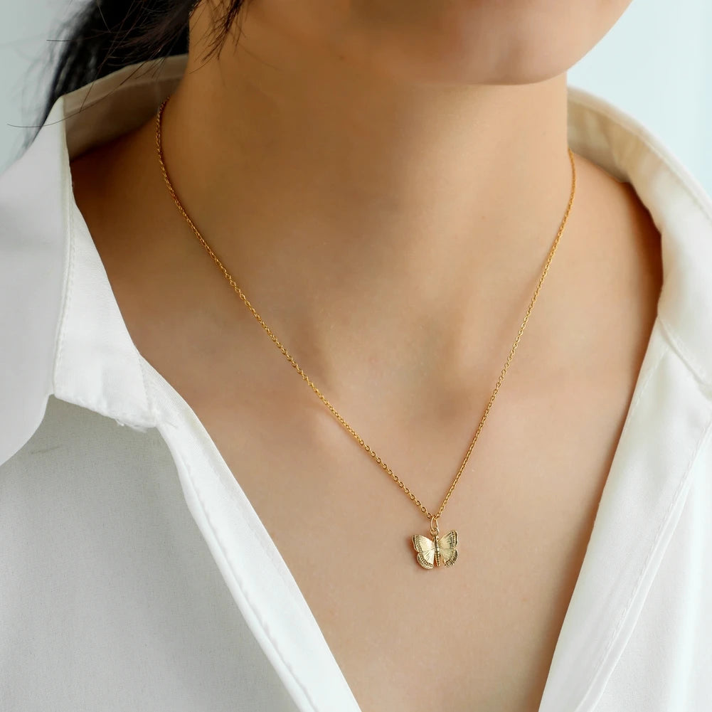 Multilayer Vintage Butterfly Necklace For Women Gold Color 316L Stainless Steel Blade Snake Chain Charms Choker Jewelry Gift