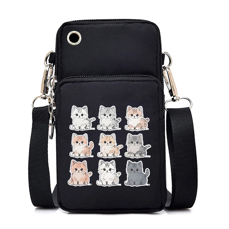 2024 Zipper Small Crossbody Bags Cartoon Anime Cat Women's Shoulder Purses and Handbags Girls Fashion Animal Mobile Phone Bag