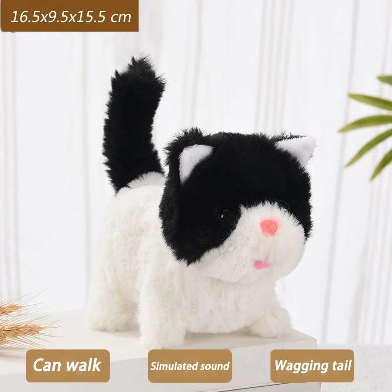 New Walking Kitty Plush Toy Electric Interactive Cat Stuffed Animal Meowing Tail Wagging Head Nodding Cat Pet Toy For Kids Gift