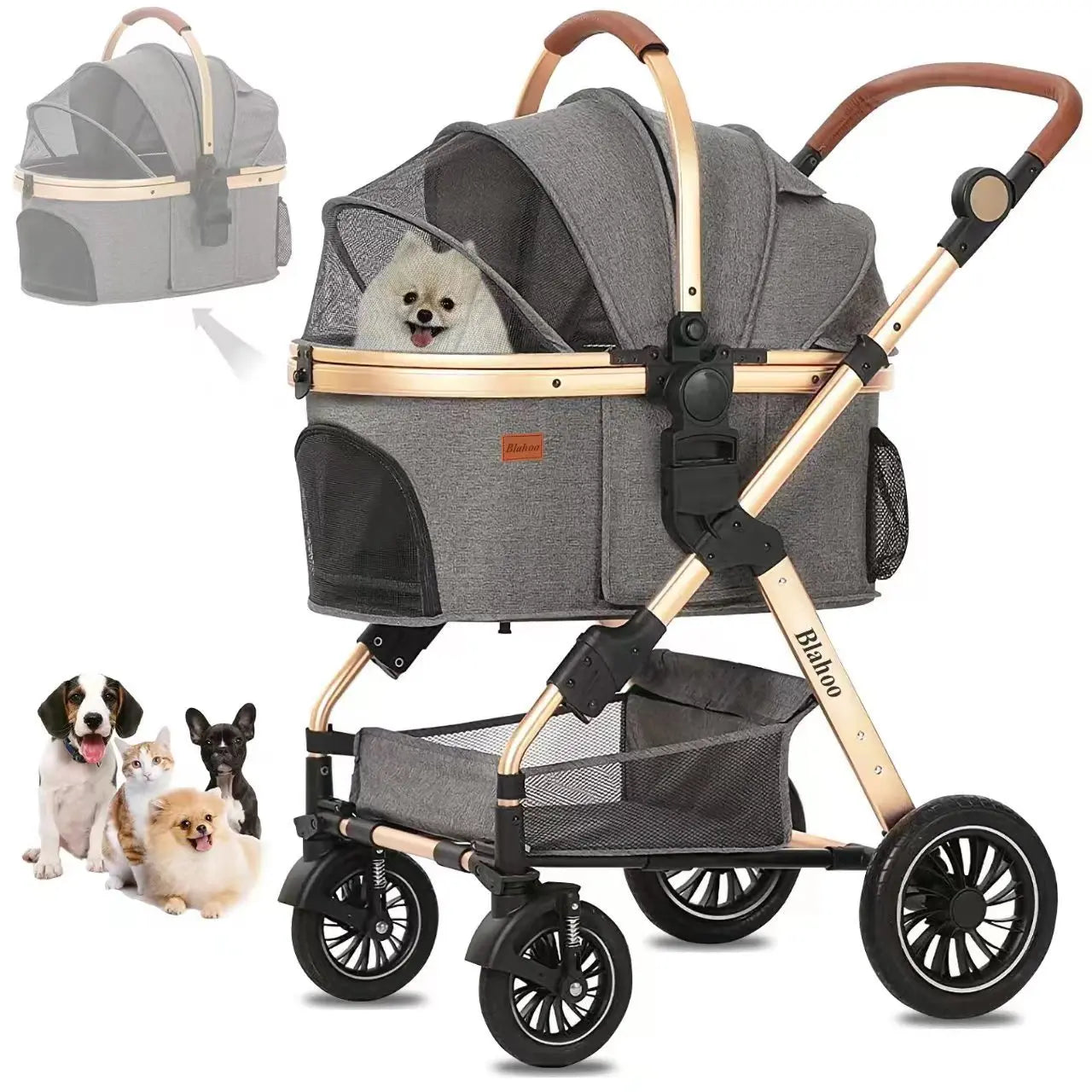 Pet Stroller Can Be Detached for Cats and Dogs The Large Space Is Comfortable and The Dog Stroller Is Easy To Fold