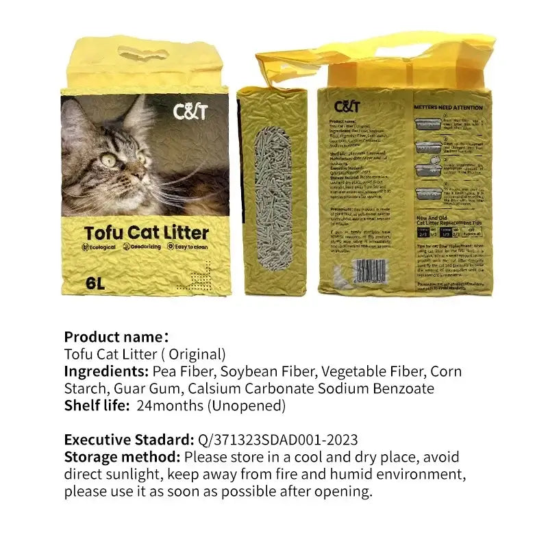 English tofu cat litter deodorizing, dust-free, clumping, compact cat litter factory 6L pack7.5