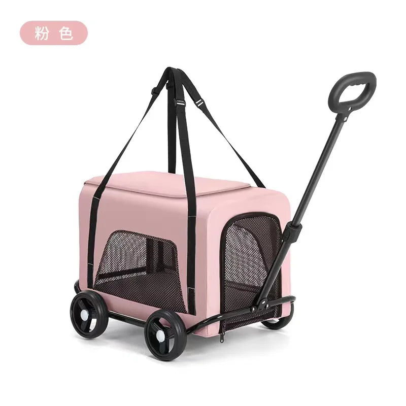 360 ° Rotating Rod Lightweight Folding Small And Medium Pet Stroller Outdoor 3-sided Breathable Window Cat Dog Backpack