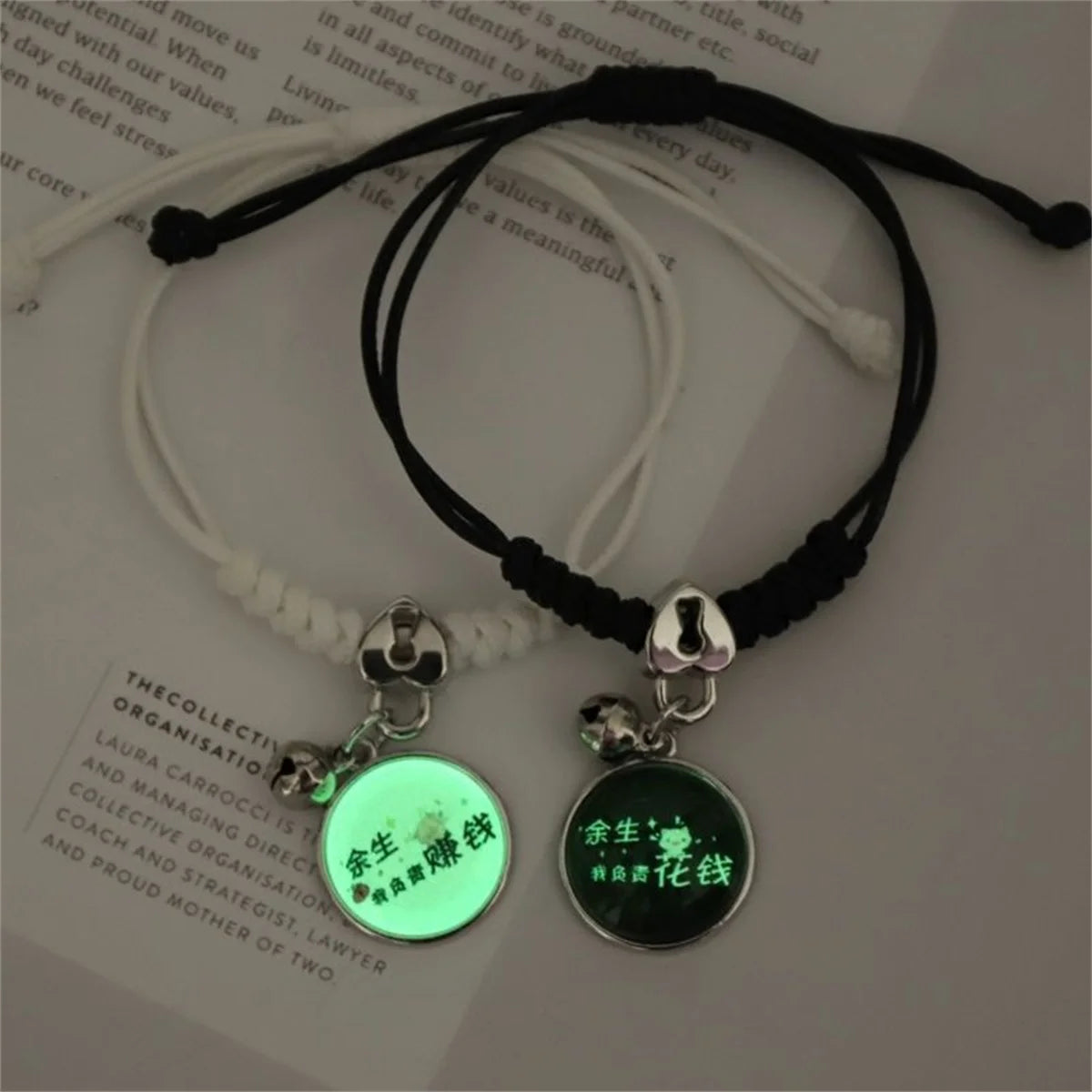 Fashion Luminous Beads Star Couple Bracelet For Women Men Charm Cat Flower Heart Key Lock Cross Matching Friend Bracelet