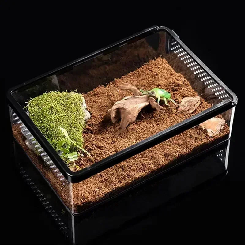 Reptile Feeding Boxs  Transparent Amphibian Insect Reptile Breeding Box Ventilated Hatching Container Reptile Terrarium Tanks