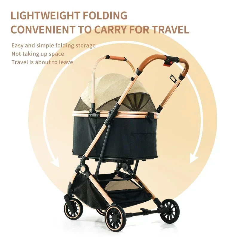 4 in 1 Pet Stroller, Folding Light weight Cat &Dog Stroller with Detachable Carrier, 180° Reversible Canopy, All Terrain 4-Wheel