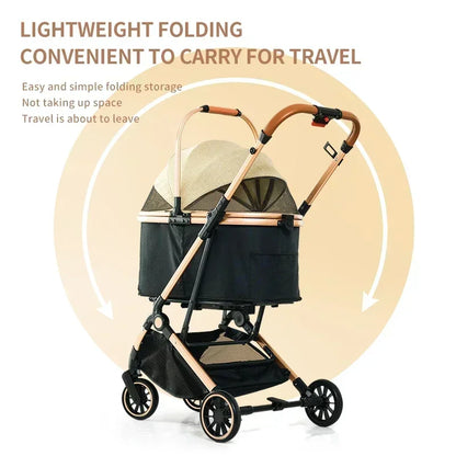4 in 1 Pet Stroller, Folding Light weight Cat &Dog Stroller with Detachable Carrier, 180° Reversible Canopy, All Terrain 4-Wheel