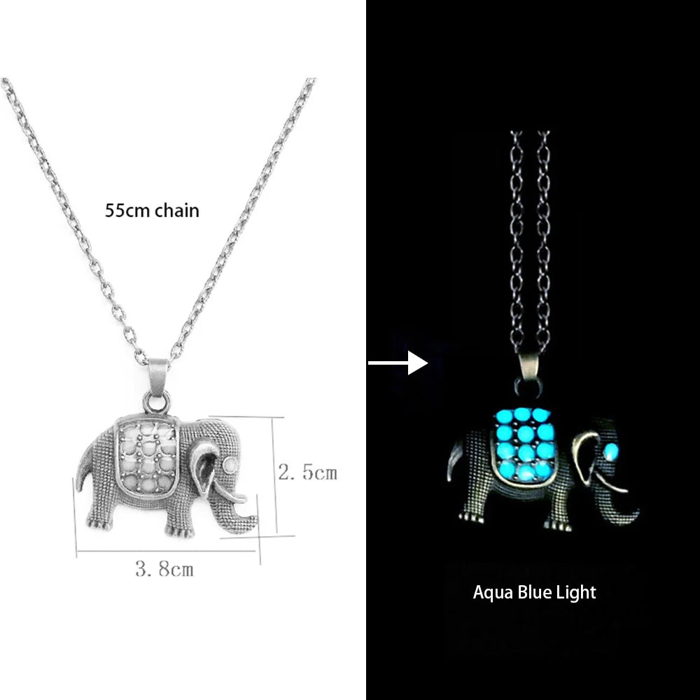 Luminous Glowing Lotus Cat Snake Ox Elephant Pendant Necklace Glow In The Dark Tree Necklace for Men Women  Halloween Gift