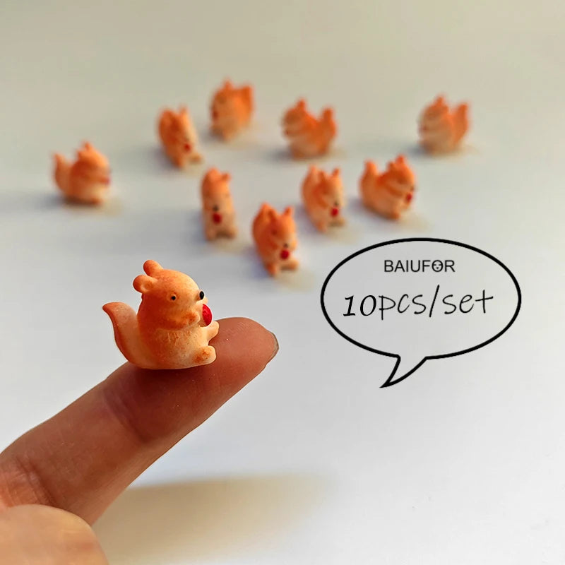 10PCS Dog Squirrel Fox Rabbit Sheep Duck Pig Cat Horse Frog Turtle Snake Koala Figurine Miniature Fairy Garden Decor Accessories