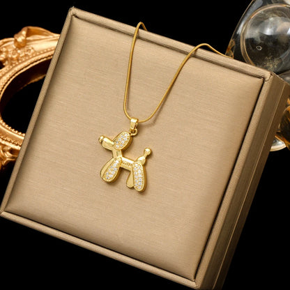 EILIECK 316L Stainless Steel Moon Pearl Zircon Puppy Pendant Necklace For Women Girl New Fashion Neck Chain Jewelry Gift Bijoux