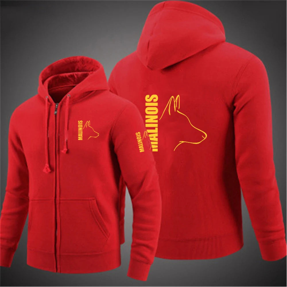 Silly Dog Belgian Malinois K9 Dog 2024 Men's Printing Solid Color Zipper Hooded Jacket Casual fashion Sweatshirt Pullover Tops