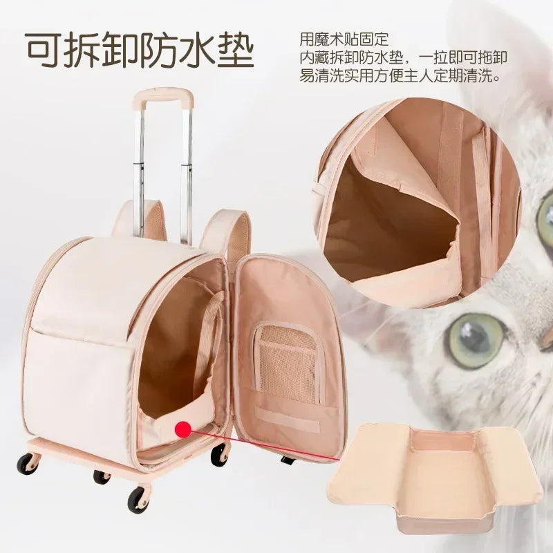 New Pet Trolley Bag Waterproof Oxford Cloth Cat Backpack Portable Foldable Lightweight Pet Trolley Case Dog Stroller Carrier