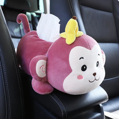 Monkey Tissue Holder for Car Plush Cute Car Tissue Holder High Quality Cartoon Dog Car Tissue Box Armrest Box