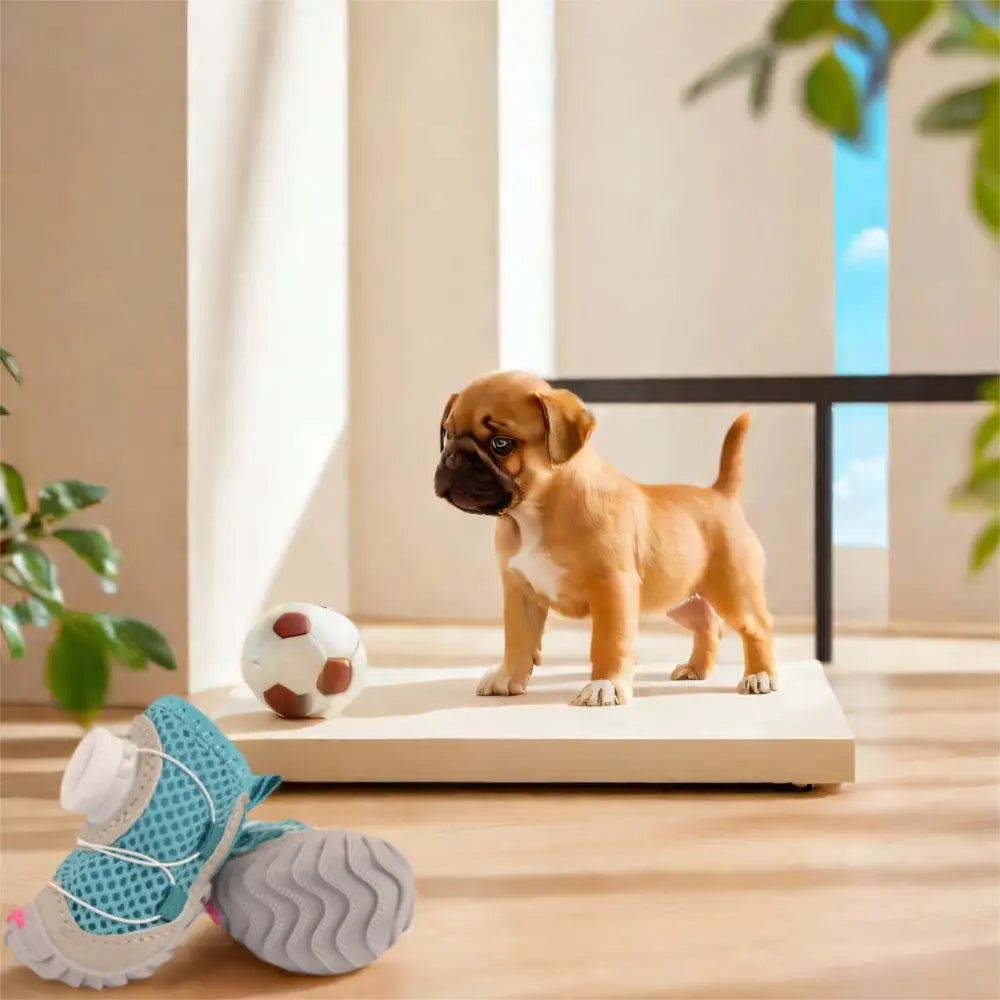 4pcs/set Protecting Breathable Dog Mesh Shoes Adjustable Anti-slip Pet Boots Thin Soft Sole Dog Sneakers Summer Season