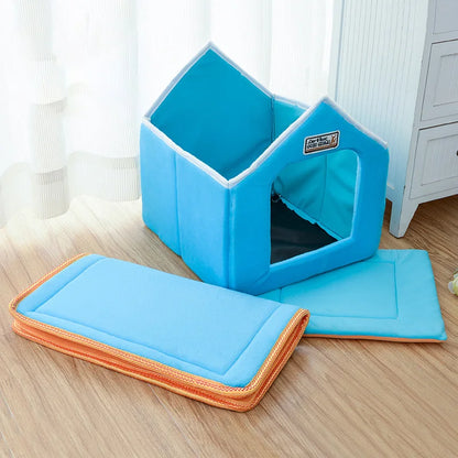 Foldable Winter Dog House Bed – Soft Leopard Print Pet Kennel