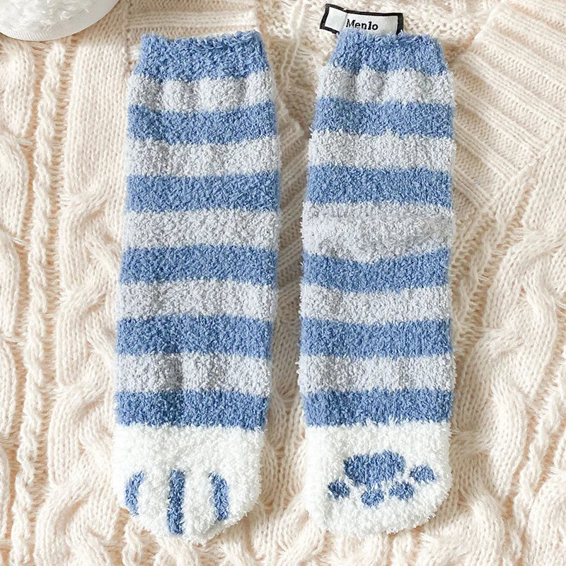 秋冬用コーラルベルベットソックス かわいい猫の爪ソックス レディース 子供 女の子 ミドルチューブ 厚手スリープソックス ホームフロアソックス