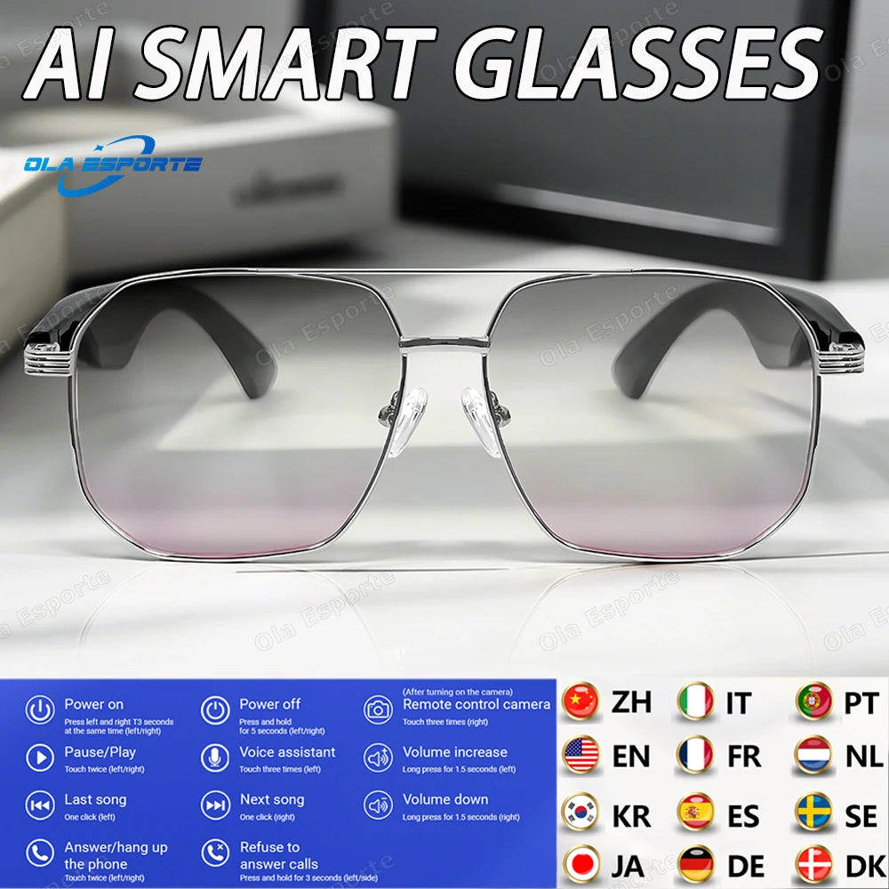 2025 AI Smart Glasses Pro Real-Time 17 Language Translator Bluetooth 5.4 HD Call UV400 Sunglasses Touch Remote Camera For Xiaomi