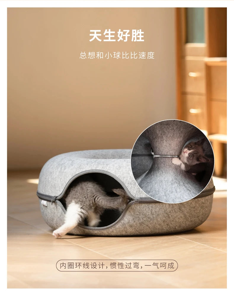 Donut Cat Bed Pet Cat Tunnel Interactive Play Toy Cat House Dual Use Ferrets Rabbit Bed Tunnels Indoor Toys Kitten Training Toy