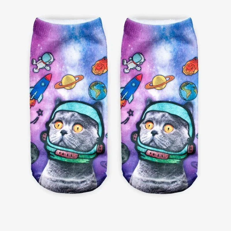 New 3D Print Funny Cute Cartoon Kitten Unisex Creative Colorful Multiple Cat Face Happy Low Ankle Socks For Women Dropship