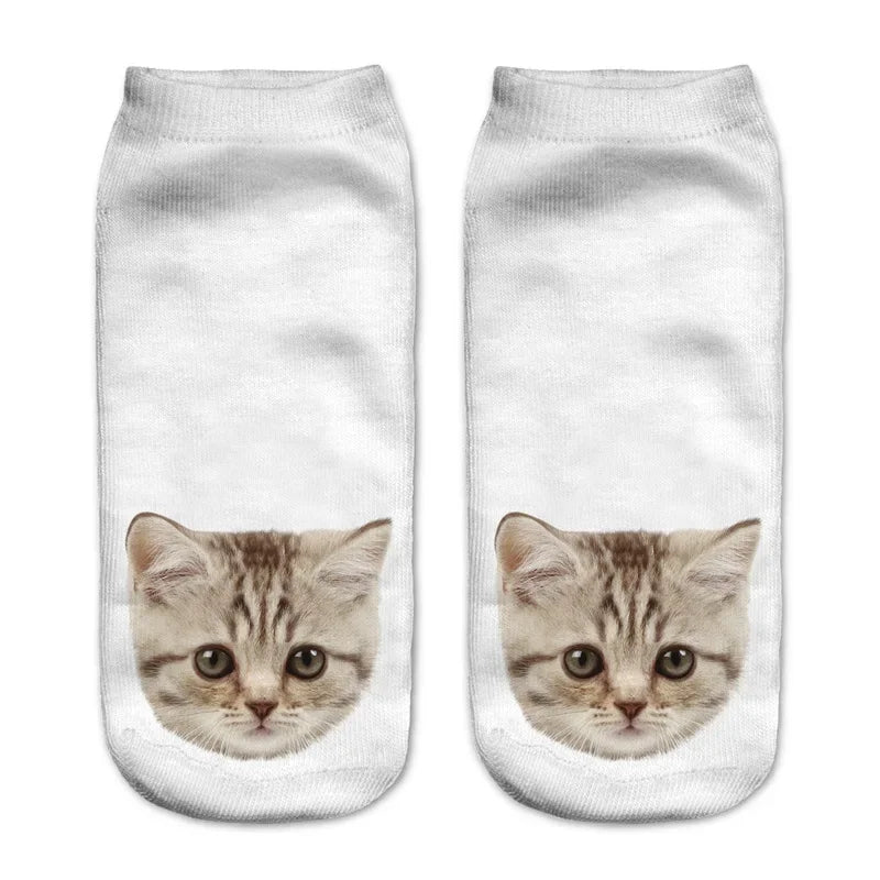 New 3D Print Funny Cute Cartoon Kitten Unisex Creative Colorful Multiple Cat Face Happy Low Ankle Socks For Women Dropship