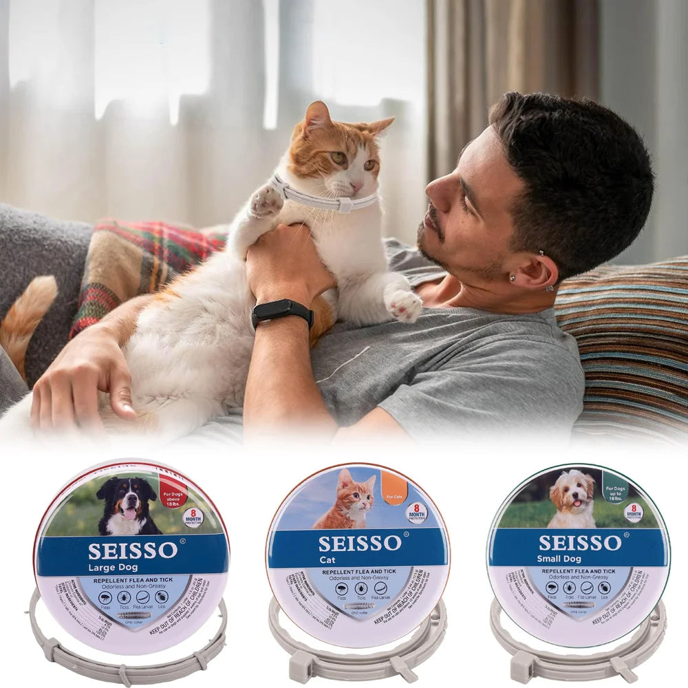 SEISSO Antiparasitic Collar for Dogs 8 Months of Protection Collar Protects Dogs and Cats from Fleas  Lice Mosquitoes Larvae